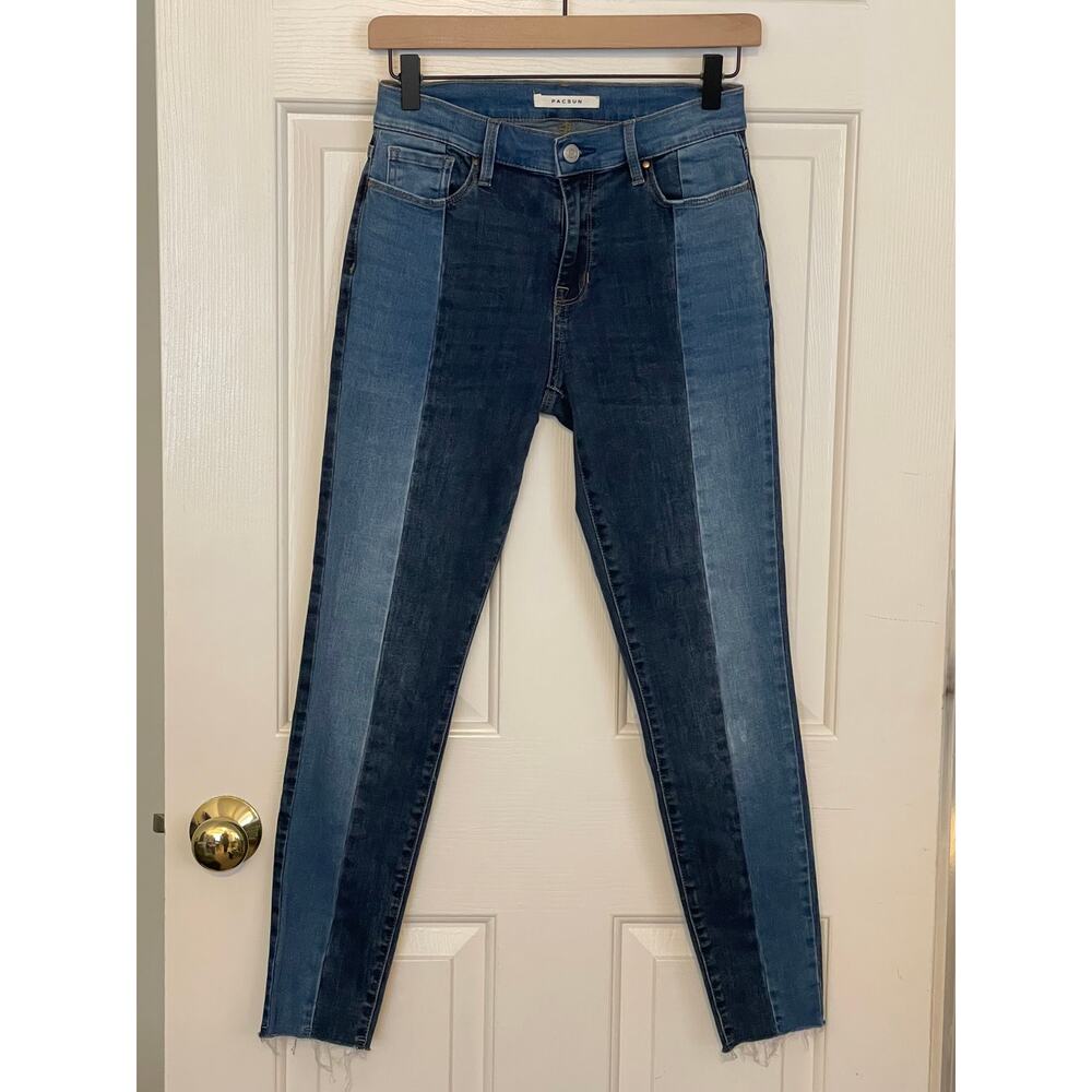 Pacsun Womens High Rise Jeggings Size 24 Two Toned Stretch Raw Hem Straight Leg